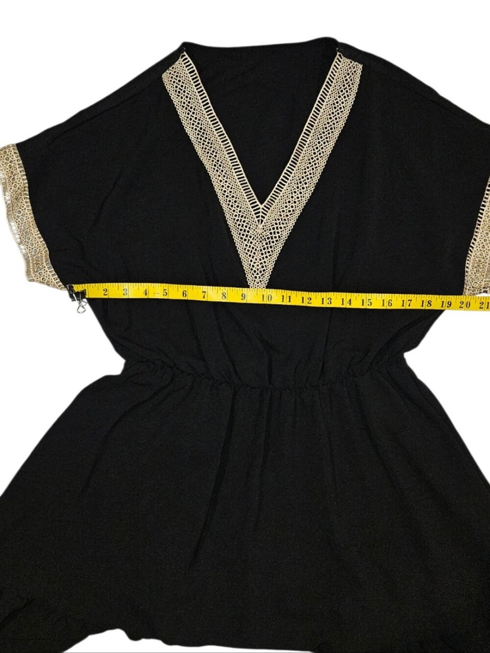 SHEIN Women's XL Black Boho Babydoll Dress with Cream Crochet V-Neck and S/S - Picture 7 of 11